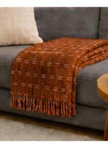 Luxurious Striped Sofa Throw 180x240 Handmade Decoration - Caramel With a White Streak - View 3