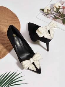 1 Pair New Fashion Pearl Bow Detachable Shoe Buckle Shoe Decor Flower With Pearl Rhinestone DIY Shoe Accessories - Beige - View 3