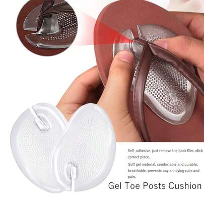 1 Pair Silicone Toe Cushions, Suitable For Flip Flops, Invisible Non-Slip Sandal Insoles, Foot Protector Pads To Prevent Blisters And Abrasions, Transparent Comfortable Thong Straps