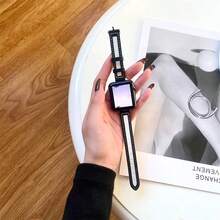 Band, Minimalist & Fashionable Canvas Strap, Compatible With Apple Watch Series 1/2/3/4/5/6/7/8/9/10/SE/Ultra, Metal Buckle Quick Release Design, Fits 38mm 40mm 41mm 42mm 44mm 45mm 49mm, Business Casual Lightweight - Black and White - View 8