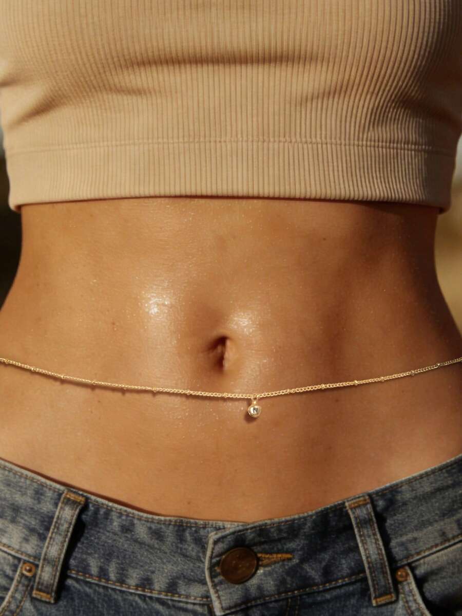 1件新款性感简约铃铛吊坠金色腰链肚链沙滩比基尼身体饰品，适合女性度假 - 金黃色 - 查看 1