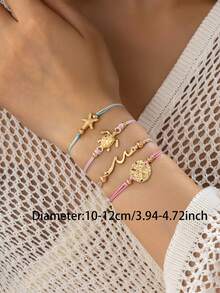 1 Pc Summer Beach Wave Bracelet - Handwoven Sea Turtle & Sand Dollar Charm Bracelets Set, Bohemian Boho Chic Jewelry For Wrist Stacking - Multicolor - View 6