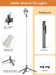 STICKMAG 74cm/29.1" Wireless Bluetooth Selfie Stick Tripod With Adjustable 3-Speed LED Selfie Light, 360° Stainless Steel Anti-Shake Tripod Selfie Stick For Handheld Or Tabletop Use, Compatible With IPhone 16/15/14/13/12/11e/Max/Pro/Xs/Xr/X/Plus, Galaxy S25/S24/S23/S22 Ultra And Other Android Smartphones - Multicolor - View 21