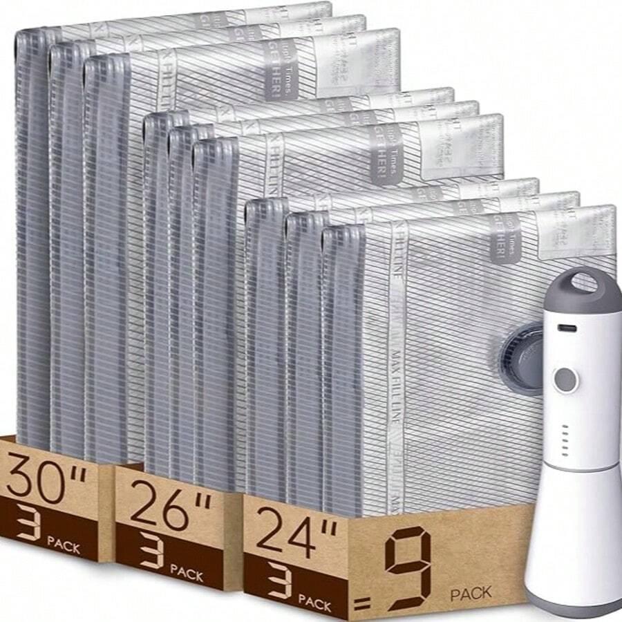 6/9/12/15Pack Vacuum Storage Bags With Wireless Electric Pump, Travel Essential Vacuum Seal Bags, Vacuum Compression Bag With Pump, Packing Cubes Travel, Carry-On Size Compression Packing Bags For Luggage And Suitcase - 9種組合旅行裝 - 查看 1