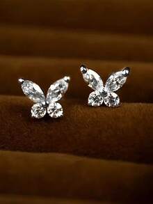 1 Đôi bông tai hình bướm tối giản, ngọt ngào, thanh lịch bằng bạc Sterling S925, đa năng, phù hợp để đeo hàng ngày, món quà bông tai sang trọng, tươi mới và thời trang. - Loại bướm - Xem 2