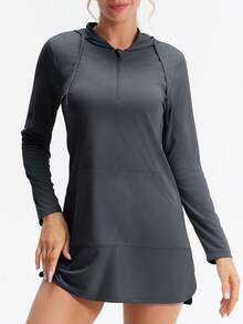 Áo hoodie dài tay có khóa kéo nửa thân dành cho nữ, chất liệu nhẹ, thích hợp cho các hoạt động thể thao ngoài trời và câu cá mùa hè. - Màu xám đen - Xem 7