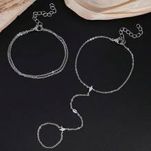 Elegant Women's Fashion Bracelets, Simple Design With Synthetic Inlaid-Shaped Integrated Ring Bracelet, Suitable Parties, Dates, And Everyday Wear - Silver - View 9