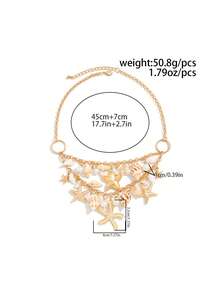 1pc Ocean Vacation Style Starfish, Shell, Seashell Pendant Double-Layer Necklace, Luxurious Elegant Vacation, Casual, Party, Date, Women's Festival Birthday Versatile Jewelry Gift - Gold - View 4