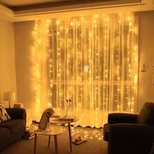1pc USB Powered Curtain Lights, 600/300/200/100 LED String Lights, 8 Modes, Suitable For Birthday, Wedding, Party, Room, Window, Holiday Decor (Remote Control Batteries Not Included) - USB Plug - View 3