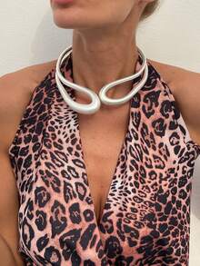 1pc Bohemian Style Exaggerated Double-Layer Hollow Water Drop Pendant Necklace, Luxurious Minimalist Casual Daily, Party, Vacation, Couple Date, Women's Festival Birthday Versatile Jewelry Gift - Collar - View 3