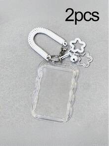 Transparent Card Protector, Creative Photo Card Holder Keychain, Transparent Bus Card Case, Made Of Acrylic Material, Resistant To Deformation And Wear, Lucky Star Pattern, With Spring Cord And Decorative Elements, Versatile Use - Multicolor - View 14