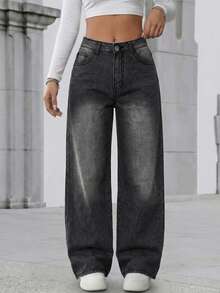 Versatile Y2K Styling Wash Wide Leg Jeans Women Stylish Denim Pants Everyday Must Have - Dark Grey - View 2