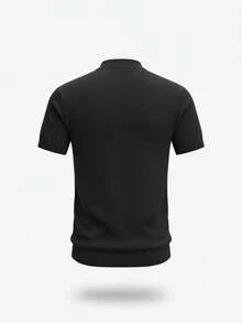 Camisa polo de punto de unicolor de manga corta de verano para hombres GRDR, adecuada para salidas de verano, esencial para un estilo de moda - Negro - Ver 5