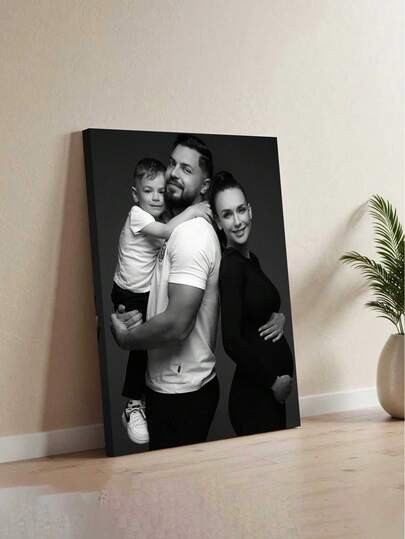 1pc Customizable Family Photo Canvas Painting With Frame, Personalized Family Canvas Painting, Printed Market Custom Canvas Painting, Multifunctional, Reusable, Beautifully Decorated, Fashionable, Cute, Modern, Colorful, Customizable, Personalized