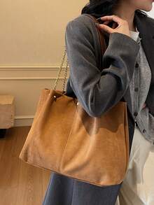 Túi xách dây xích phong cách châu Âu cổ điển, chất liệu da lộn mềm mại, thanh lịch, tối giản, thích hợp cho nữ. - Rỉ Nâu - Xem 5