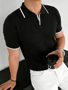 GRDR Men's Striped Casual Fashionable Versatile Knit Short Sleeve T-Shirt - Black - View 3