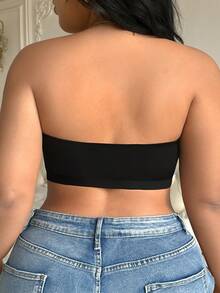 1pc Plus Size Women Strapless Camisole With Side Closure Design, Dotted Trim Decor, Anti-Slip Band, Suitable For Daily Wear And Layering, Quality, Women Lingerie - Black - View 3