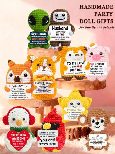 1pc Handmade Crocheted Desktop Decor Figurine, Cute Cartoon Animal & Plant Shapes, Thoughtful Birthday Gift For Best Friend, Girlfriend, Sister, Mom, Grandma, Coworker, Family, Positive Emotion Support, Creative Party, Mother's Day, Thanksgiving Decoration