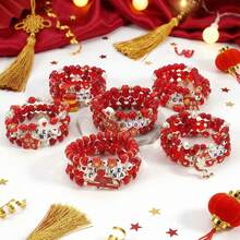 4pcs/Card China Red Series Elastic Beaded Bracelet, Patriotic Bracelet To Celebrate Festivals - Style 1 National Emblem - View 2