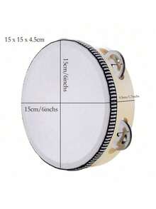 1pc Wooden Hand Tambourine - Musical Jingle Tambourine, Percussion Instrument For Party & Karaoke - Multicolor - View 4
