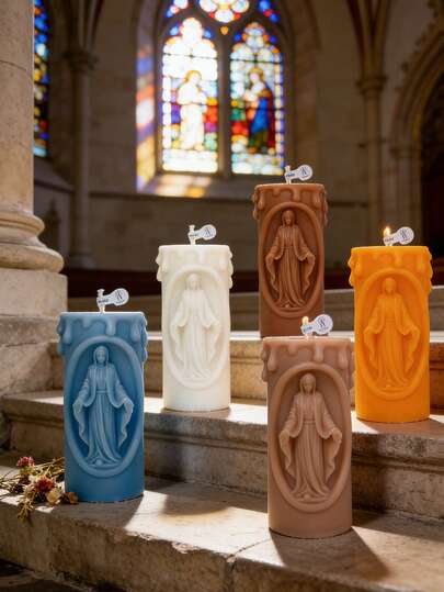 Virgin Mary Candle - Lavender Fragrance, Soy Wax, Home Decor With Bow Decoration, Suitable For Easter, Thanksgiving, Room Decor, Gift Birthday Graduation Christmas Decor Room Decor Christmas, Christmas Gift