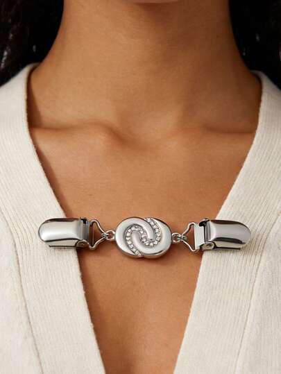 Vintage Cardigan Shawl Clips Double C Pattern With Rhinestone Inlay Waist Tightener Back Cinch Clips Sweater Dress Collar Brooch Clip For Women Girl Clothing