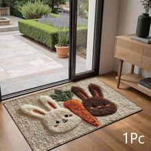2D Rabbit And Carrot Flat Print Pattern Rug, Soft Washable Floor Mat For Entryway, Porch, Indoor - Living Room, Bathroom, Bedroom, Game Room, Laundry Room, Dorm Decor - Multicolor - View 11