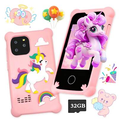 2.8英寸触摸屏儿童学习手机玩具，配备双摄像头，集音乐、摄影、益智游戏等多种功能于一体，适合3-12岁儿童，是生日、感恩节、万圣节、派对的完美礼物。