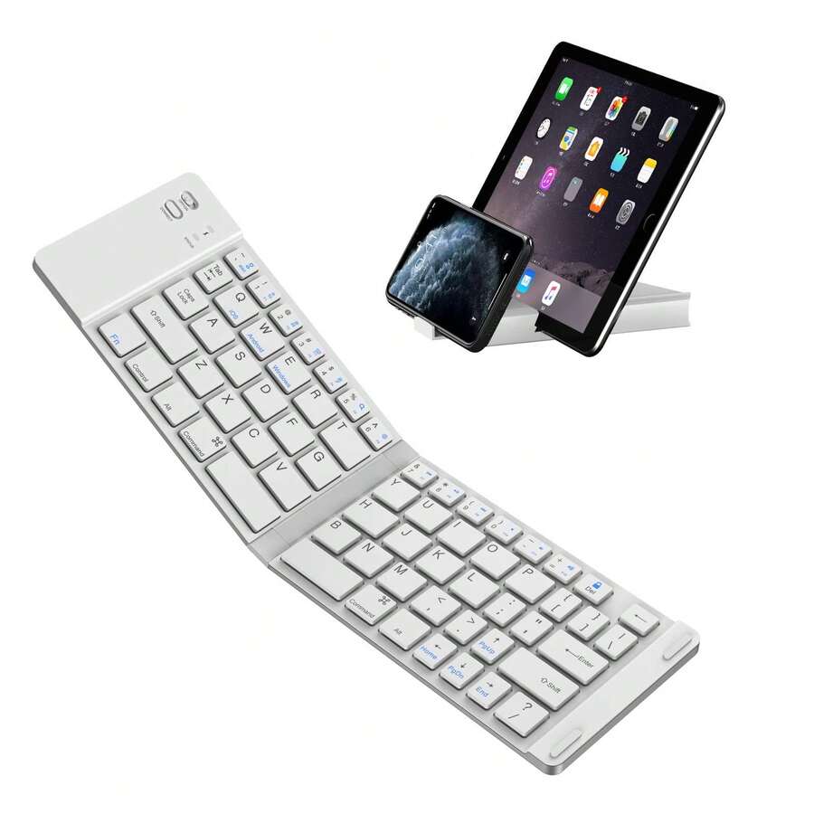 Teclado Bluetooth Inalámbrico Mini Silencioso y Plegable con Almohadilla Táctil, 150mAh, Compatible con iOS/Android/Windows, Tablet, Teléfono y PC - Blanco - Ver 1