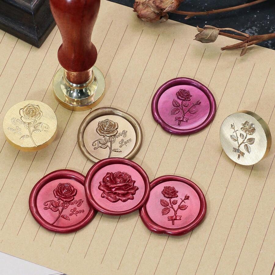 Bộ tem sáp dập nổi hình hoa hồng (bao gồm 1 cán) - Hoàn hảo cho thư tình, thiệp mời, thiệp chúc mừng, nhật ký, sổ lưu niệm, đồ thủ công tự làm. - Dấu hoa hồng + tay cầm - Xem 1