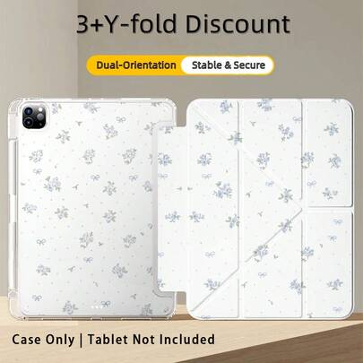 1个3+Y型折叠平板电脑保护套，蓝色花卉图案，多种支撑方式，兼容华为MatePad SE 11英寸、MatePad 11英寸、MatePad Pro 12.2英寸（2024款）、荣耀Pad X9A（2025款）、荣耀Pad 9、荣耀Pad X9 Pro（2025款）、Pad 6、Pad SE 11英寸、Pad 2 Pro 12英寸、Pad 2 11英寸、Galaxy