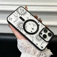 Sun, Moon And Star Print Pattern Phone Case, Transparent Shock-Proof Phone Case With Magnetic Wireless Charging Cover, Protection Design Compatible With IPhone XR 11 12 13 14 15 Plus 16 Pro Max 17 Air Series - Multicolor - View 2