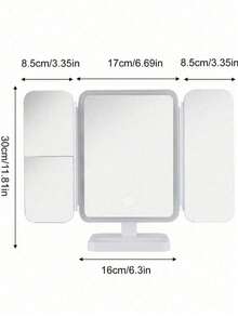 1 chiếc gương trang điểm LED gấp 3 lần, gương trang điểm có độ phóng đại 3X/2X/1X, gương trang điểm cầm tay độ nét cao, độ sáng có thể điều chỉnh, thiết kế gấp gọn có chân đế và đèn 3 màu, pin sạc 800mAh tích hợp, sạc USB, tiện lợi khi đi du lịch, có chức năng điều chỉnh độ sáng bằng màn hình cảm ứng, món quà tốt nhất cho phụ nữ, quà tặng ngày Valentine, quà tặng Giáng sinh. - Nhiều màu - Xem 11