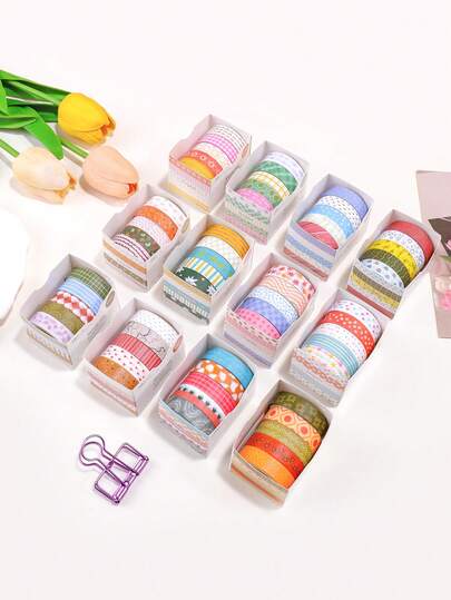 مجموعة شريط واشي، 5 لفات شريط لاصق زخرفي بنمط هندسي مخطط شبكي للتجليد والتخطيط اليومي والأعمال اليدوية والفنون والقرطاسية، شريط لاصق زخرفي لتزيين دفتر الرصد والتخطيط