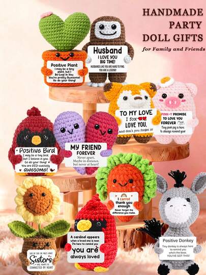 1pc Handmade Crocheted Desktop Decor Figurine, Whimsical Sci-Fi Character Animal Plant Shaped Doll, Cute Cartoon Style Gift For Best Friend, Birthday, Sister, Mom, Grandma, Coworker, Family, Positive , Creative Party Favor, Mother's Day, Thanksgiving Gift, Children's Plush Doll, Room Desk Decoration