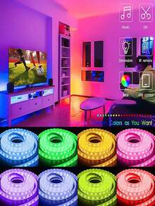 100ft Bedroom LED Light Strip, Smart RGB LED Lights Strips Controlled By App/Remote, Color Changing & Dimmable, Available In 1m/3 Meters/5m/10m/20m/50m, Suitable For Home, Party, Bedroom, Smart Device Control, Room, Home, Kitchen, Living Room, Holiday Party Decoration - Colored Light - View 3