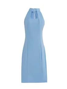 Đầm dự tiệc thanh lịch màu trơn có khóa kéo phía sau dành cho nữ, thích hợp cho các buổi hẹn hò và tiệc tùng, mùa xuân/hè. - Màu xanh lam - Xem 4