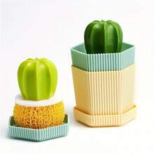 Cactus Mini Brush Set With Drip Tray - Kitchen Brushes For Washing Dishes, Pots And Sinks - Multicolor - View 3