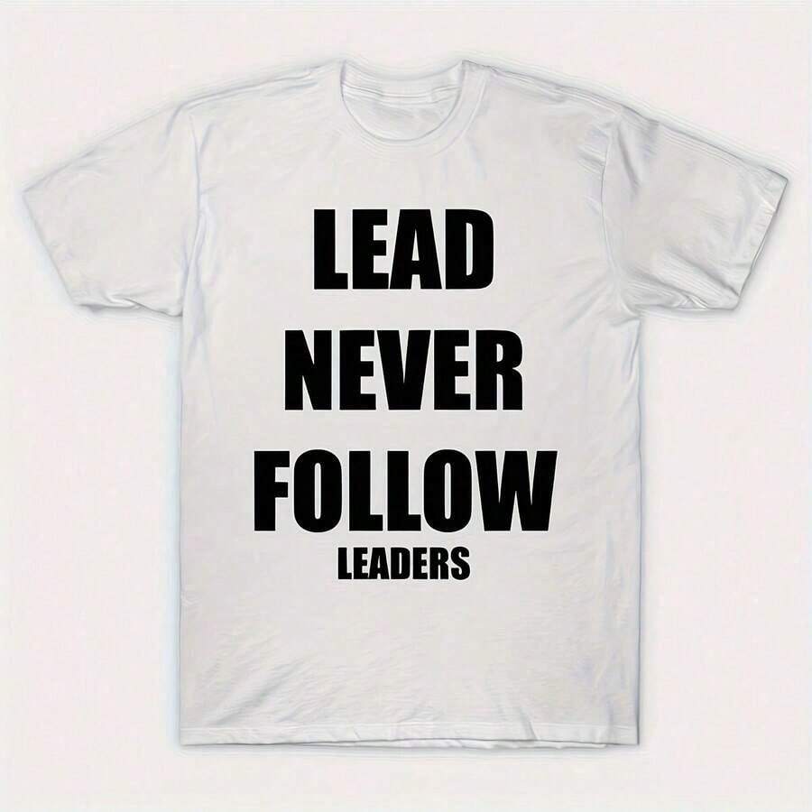Chief Keef Lead Never Follow Leaders-ShirtY2K Wo's 220g Thick Cotton-Shirt With Print Pattern, Suitable Girls And Wo's Short Sved Round Neck Inspirational Shirt, Cute Aesthetic Y2K Style Summer Top, Suitable Outdoor, Family, Work Or Street Wear Casual Loose Daily-Shirt - 白色 - 查看 1