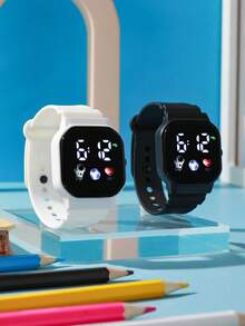 2pcs/Set Kids' Square Football & Heart Shaped Digital LED Wrist Watch, Affordable Price, Suitable For Students, Fashionable Electronic Watch For Daily Life, School, Party, Travel, Also A Perfect Birthday Gift For Boys And Girls - Multicolor - View 4