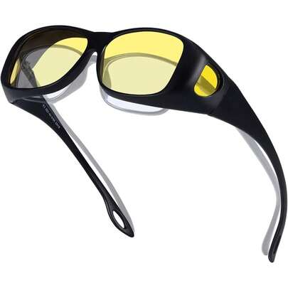 New  Night Vision Driving Glass For Women Men, Fit Over Wrap Around Eyewear Glass, Yellow Lens Anti-Glare TN8143