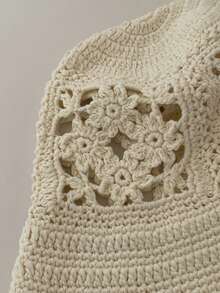 Vintage Solid Color Hollow Handmade Contrast Color Knitted Bucket Hat, Handcrafted Crochet Sun Protection Hat For Spring And Autumn - Openwork Flowers - View 8