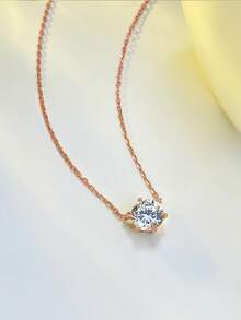 1件S925纯银极简主义立方氧化锆圆形吊坠项链，百搭精致女士颈链 - 圓形 - 查看 15