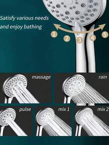 5-Setting High Pressure Handheld Shower Head Set, High Flow Showerhead With Adjustable Handheld Shower, Includes Brushed Nickel Wall Mount Bracket And 59-Inch Anti-Burst Hose. Suitable For Home And Hotel Bathrooms, Wall-Mounted Showers, Outdoor Showers And RV Showers, Ideal For Bathroom Upgrade, Providing A Refreshing Shower Experience, Great For Holiday Gifts And Daily Cleaning. - sliver-1pc - View 3
