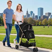 BALCONERA 15kg Foldable 3-Wheel Pet Stroller For Medium & Small Dogs/Cats | Mesh Window & Brakes - Black - View 3