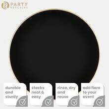 PARTY BARGAINS 13-Inch Charger Plates - 8 Pack, Organic Collection Black Gold Rim, Heavy-Duty Disposable Chargers For Elegant Dining - Ideal For Weddings And Formal Events - 錘紋黑金邊 - 查看 5
