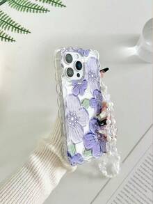 花朵彩色编织波浪边简约优雅TPU彩绘防震手机壳，搭配手工串珠手链配件，兼容 17 Pro/17 Air/17/17 Pro Max、16/11/16 Pro/16 Plus/16 Pro Max/16 e/15 Pro Max/13/14/12/XS/XR/7G/8 Plus/XR/7/8、15 Pro Max、13、14 - 彩色 - 查看 4