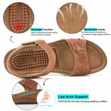 Ecetana Women's Summer Sandals: Open-Toe Sport Sandals With Arch Support & Floral Decor Platform Design | Comfortable Orthopedic Beach Shoes For Walking, Travel & Casual Outings | Thick Cushioned Sole With Breathable Construction.Zapatillas Elegantes De Mujer,Sandalias Planas De Mujer,Beach Sandals. - 棕色 - 查看 7