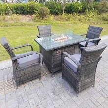 Fimous Rattan Garden Furniture Gas Fire Pit Rectangular Dining Table Gas Heater And Dining Chairs 4 Seater - 4 Chairs + Rectangular Table With Firepit (140 * 80 * 72 Cm) - View 4