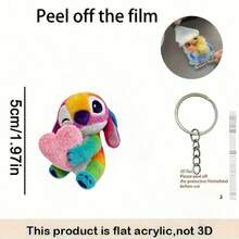 1个2D扁平犀牛与史迪奇亚克力钥匙扣，男女通用，粉丝必备，实用时尚钥匙圈，节日装饰礼物，汽车钥匙扣，背包钱包钥匙扣，节日必备，生日情人节斋月礼物 [2D扁平款] - 彩色 - 查看 6